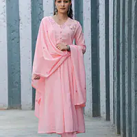 BEAUTIFUL MUL COTTON EMBROIDERED SUIT SET - 38 - Baby pink
