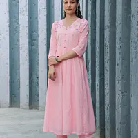 BEAUTIFUL MUL COTTON EMBROIDERED SUIT SET - 44 - Baby pink