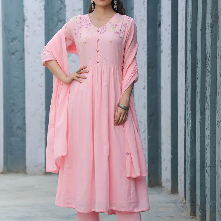 BEAUTIFUL MUL COTTON EMBROIDERED SUIT SET - 38 - Sea green