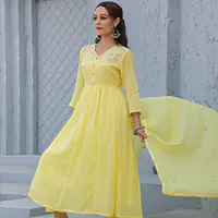 BEAUTIFUL MUL COTTON EMBROIDERED SUIT SET - 38 - Yellow