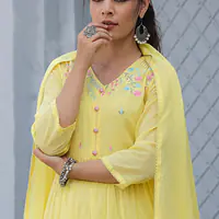 BEAUTIFUL MUL COTTON EMBROIDERED SUIT SET - 40 - Yellow