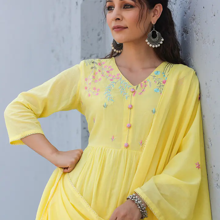 BEAUTIFUL MUL COTTON EMBROIDERED SUIT SET - 42 - Sea green