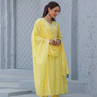 BEAUTIFUL MUL COTTON EMBROIDERED SUIT SET - 42 - Yellow