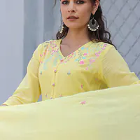 BEAUTIFUL MUL COTTON EMBROIDERED SUIT SET - 44 - Sea green