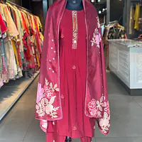HAND EMBROIDERED STRAIGHT SUIT SET - Mahroon - 42