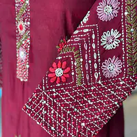 HAND EMBROIDERED STRAIGHT SUIT SET - Mahroon - 44