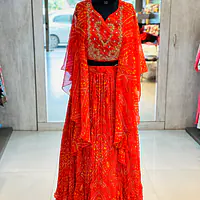 INDO-FUSION BHANDEJ LEHNGA SET - Red - 36