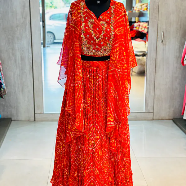 INDO-FUSION BHANDEJ LEHNGA SET - Red - 36