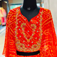 INDO-FUSION BHANDEJ LEHNGA SET - Red - 38