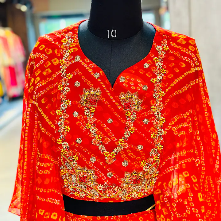 INDO-FUSION BHANDEJ LEHNGA SET - Red - 38
