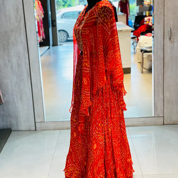 INDO-FUSION BHANDEJ LEHNGA SET - Red - 40