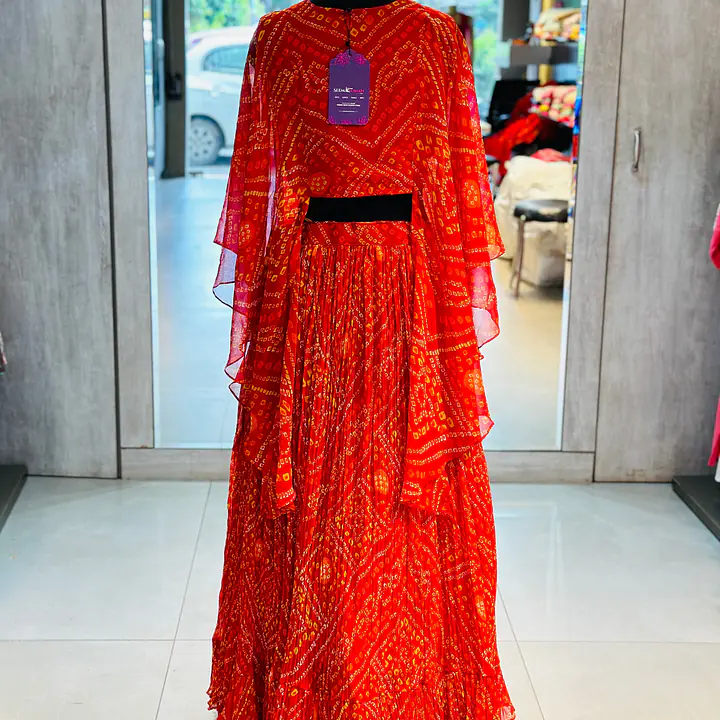 INDO-FUSION BHANDEJ LEHNGA SET - Red - 42