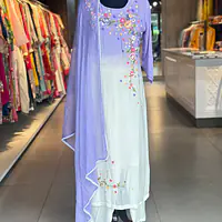 EMBROIDERED PURE CHINON SUIT SET - 38
