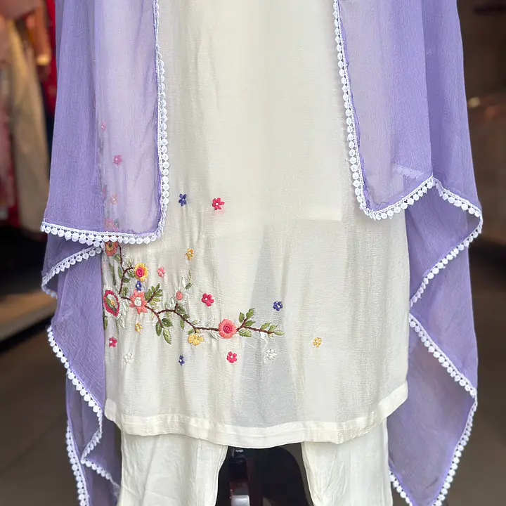EMBROIDERED PURE CHINON SUIT SET - 42