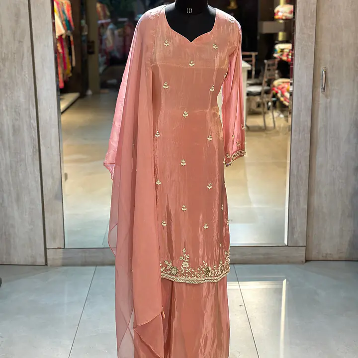 PURE ZARI TISSUE HANDWORK STRAIGHT SUIT SET - 38