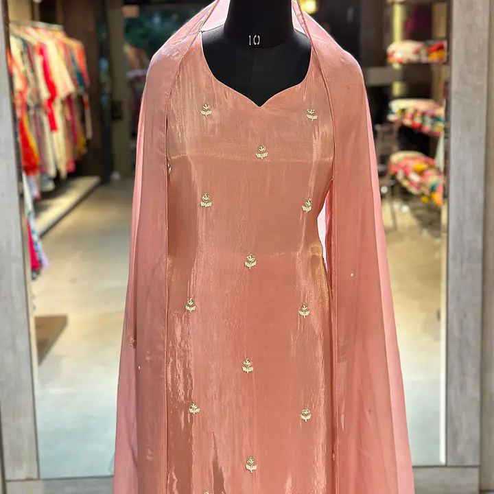 PURE ZARI TISSUE HANDWORK STRAIGHT SUIT SET - 40