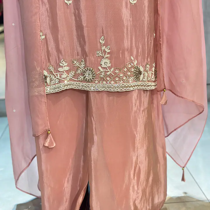 PURE ZARI TISSUE HANDWORK STRAIGHT SUIT SET - 42