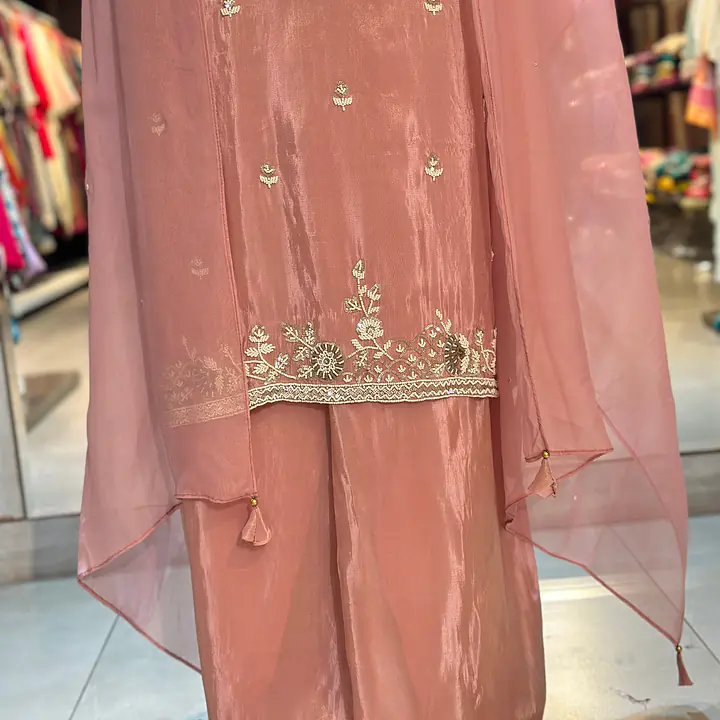 PURE ZARI TISSUE HANDWORK STRAIGHT SUIT SET