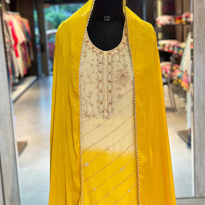 PURE CHINON HANDWORK STRAIGHT SUIT - 42