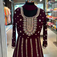 PURE CHINON HEAVY HANDWORK ANARKALI SUIT
