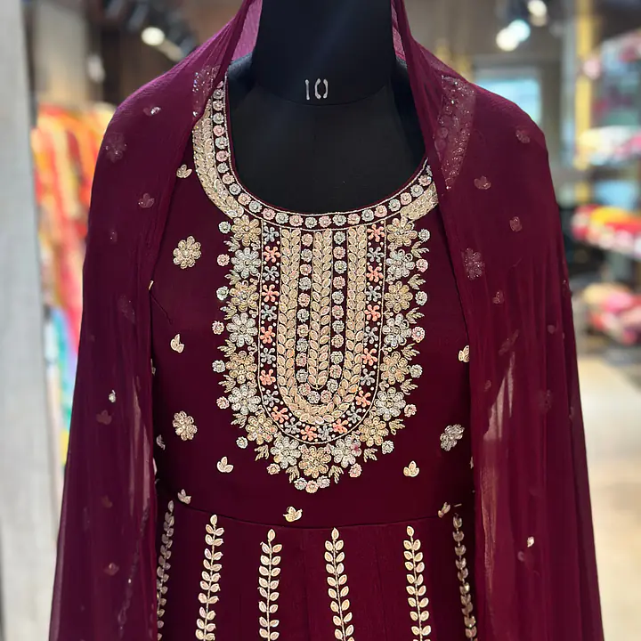 PURE CHINON HEAVY HANDWORK ANARKALI SUIT