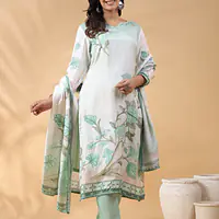 THREE PIECE STRAIGHT MUSLIN SUIT SET - 38