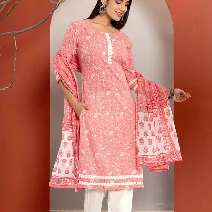 PURE COTTON STRAIGHT SUIT SET - 38