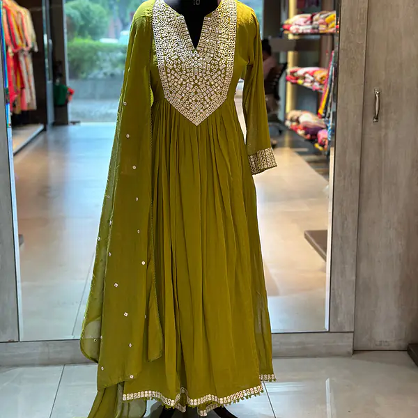 PURE MULMUL THREE PIECE ANARKALI SET - 40