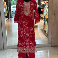 THREE PIECE RAYON STRAIGHT SUIT SET - 42