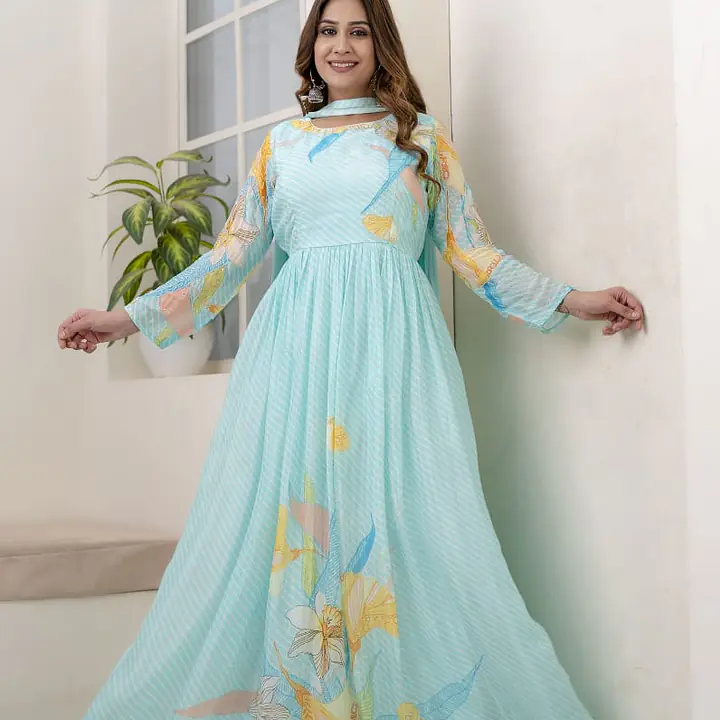PURE CHINON LAHRIYA GOWN - 42