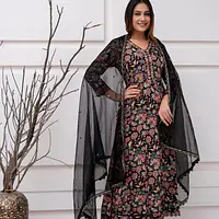 Three Piece Anarkali Suit - 38 - Black
