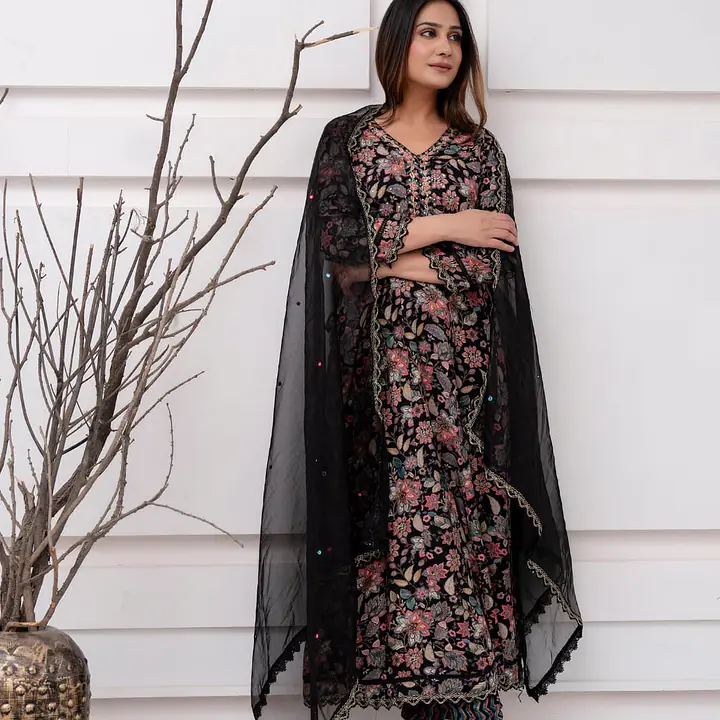 Three Piece Anarkali Suit - 40 - Black