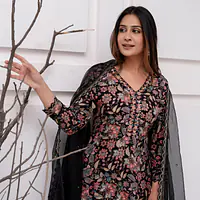 Three Piece Anarkali Suit - 44 - Black