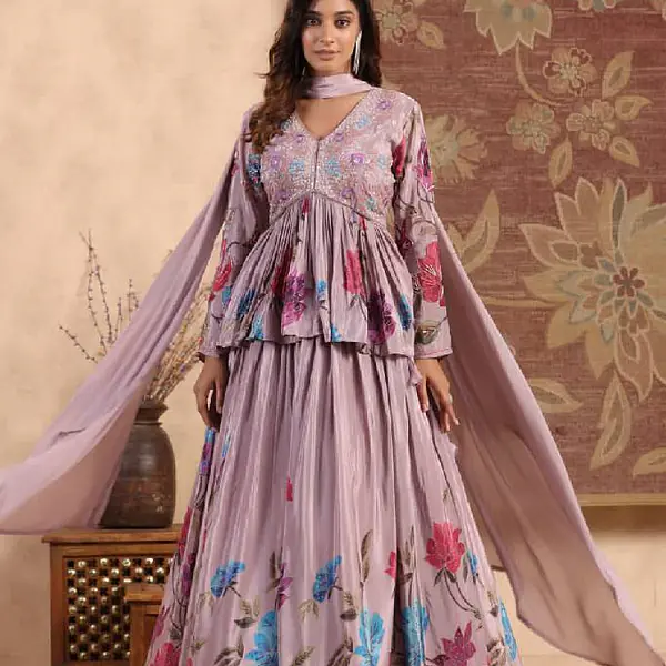 Western Fusion Handwork Lehenga - Large - Lavender