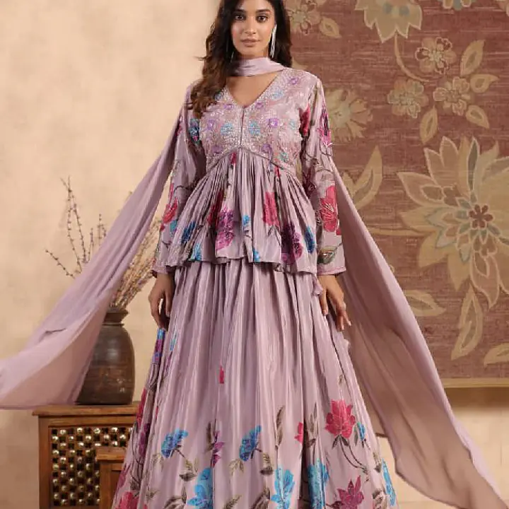 Western Fusion Handwork Lehenga - Large - Lavender