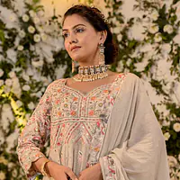 Schiffli Anarkali Suit Set