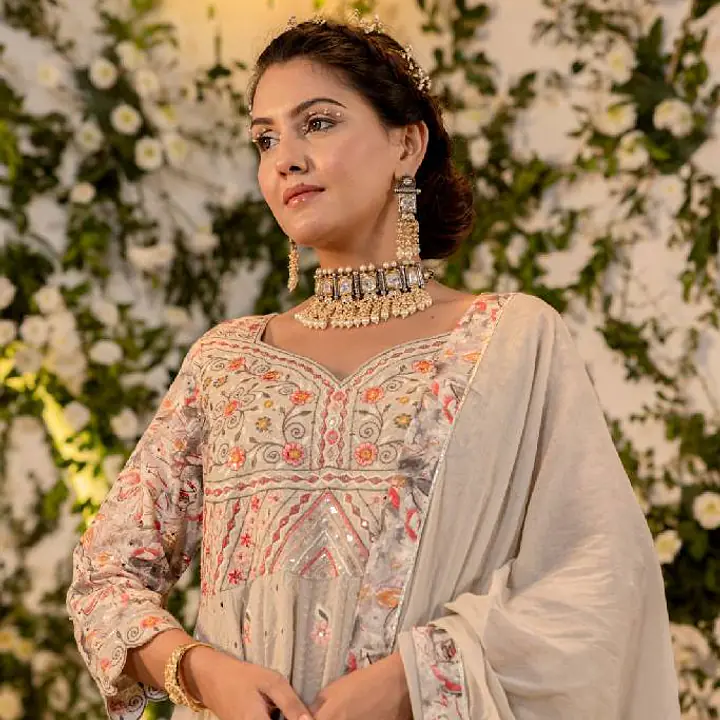 Schiffli Anarkali Suit Set