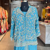DRAPING WITH JACKET SET - Ocean blue - 36