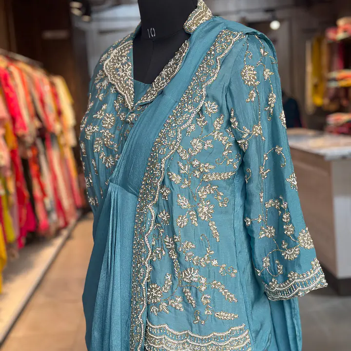 DRAPING WITH JACKET SET - Ocean blue - 42