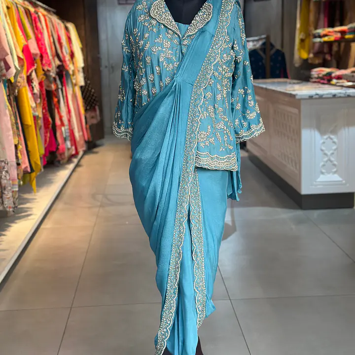 DRAPING WITH JACKET SET - Ocean blue - 44