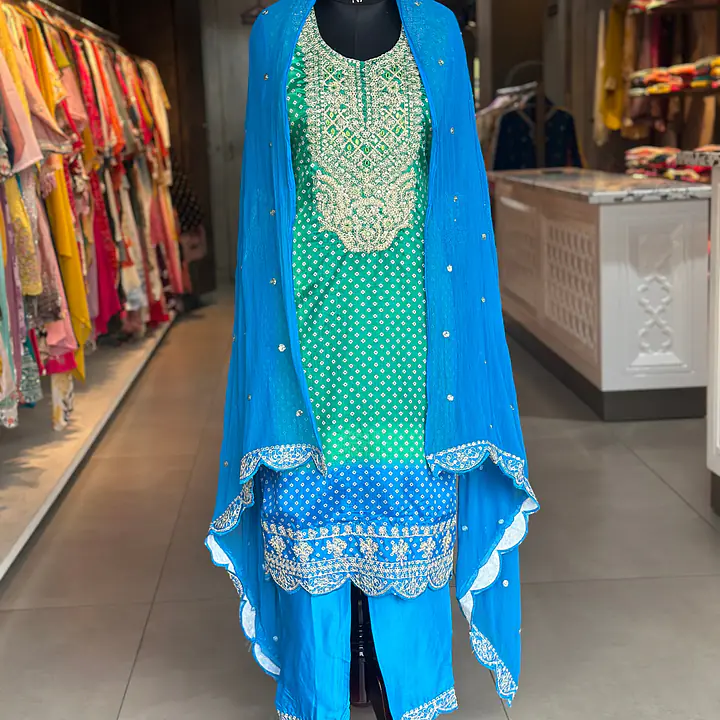 STRAIGHT BHANDEJ SUIT SET - Pink-orange - 38
