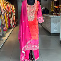 STRAIGHT BHANDEJ SUIT SET - Pink-orange - 40
