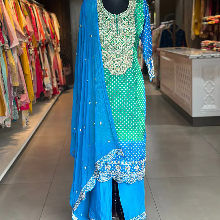 STRAIGHT BHANDEJ SUIT SET - Blue-sky blue - 42