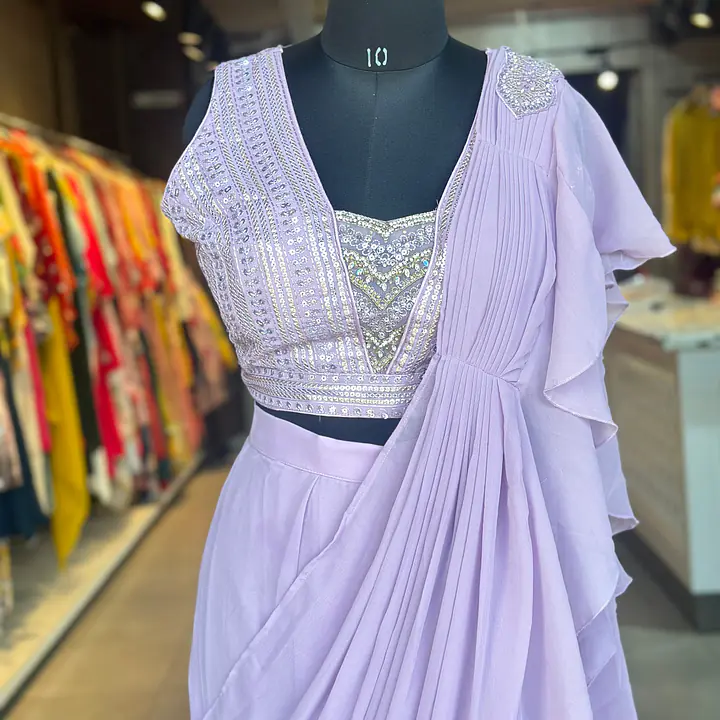 Draping Saree With Heavy Blouse - Blue - 38