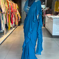 Draping Saree With Heavy Blouse - Mehndi green - 42