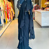 Draping Saree With Heavy Blouse - Blue - 42