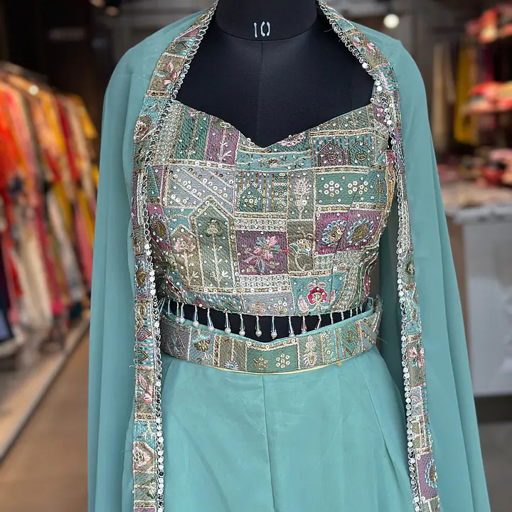 INDO-FUSION WITH SHURG SET - Teal Blue - 40