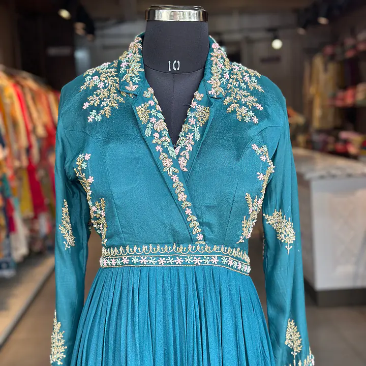 PURE CHINON GOWN IN HANDWORK - 38