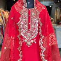 STRAIGHT SUIT SET IN ZARI WORK - 36