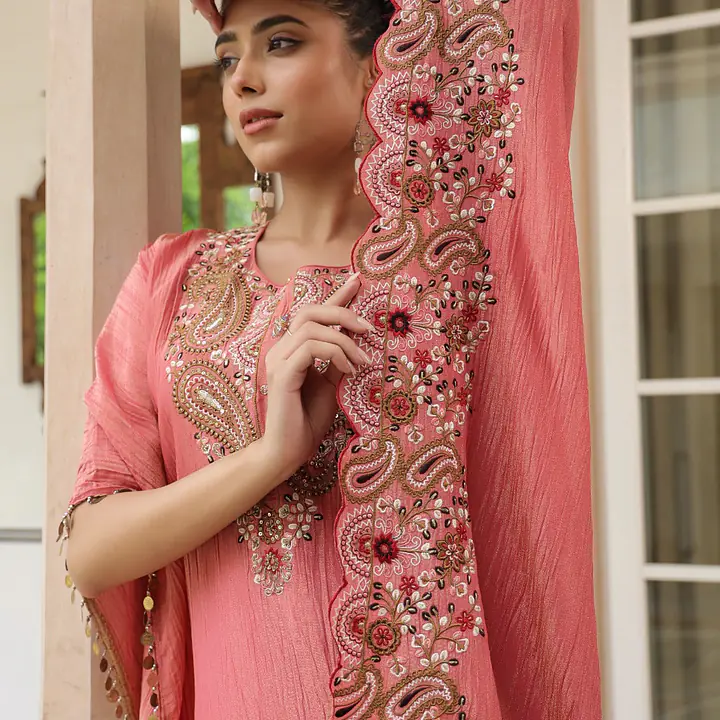 KAFTAN IN HEAVY EMBROIDERY - Lavender - 42